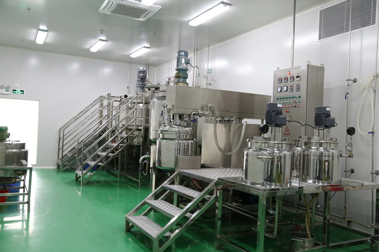 Compounding area — batching and emulsification vessels